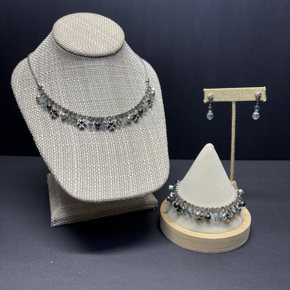 Brighton Cannes 3 P Set Swarovski Crystal Retired Necklace Bracelet Earring Blue